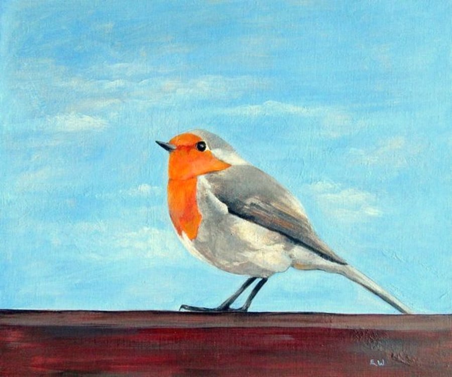 Original Robin Bird on Canvas Panel Art Acrylic Painting