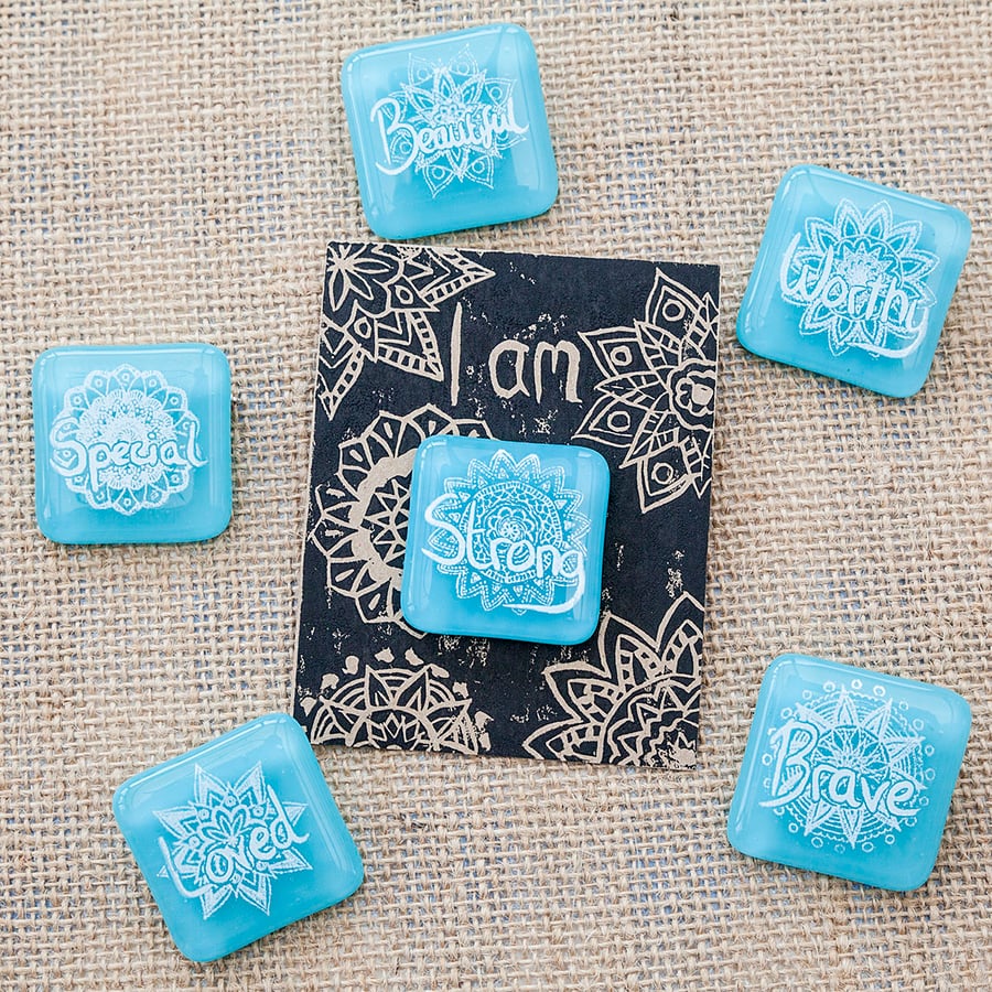 Light Blue Motivational Positive Thinking Glass Enamel Pin Badge