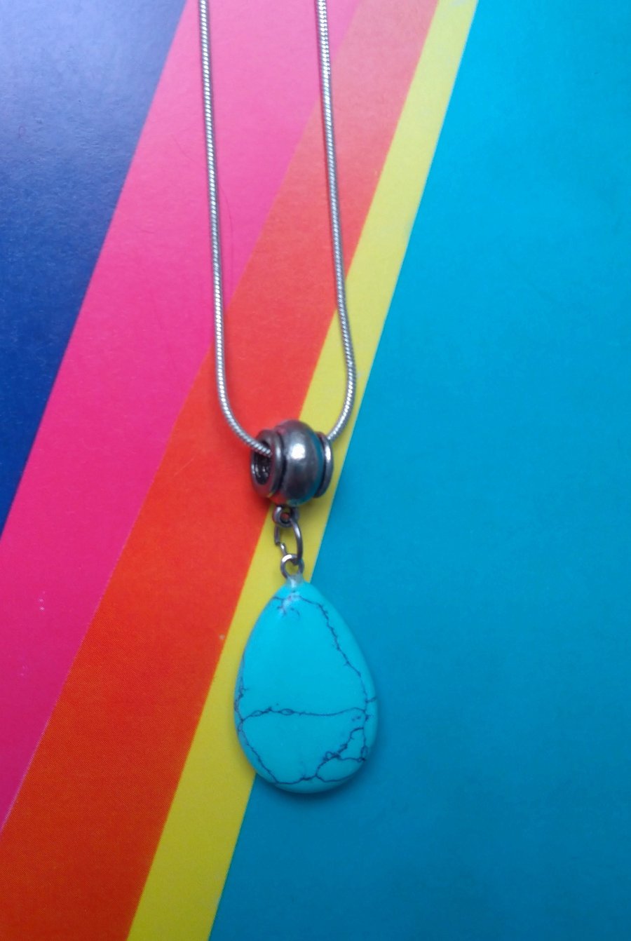 Flat Teardrop Shaped Tranquil Turquoise Pendant