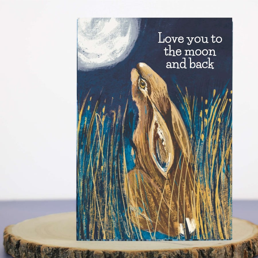 Blank card Love You Moon Gazing Hare