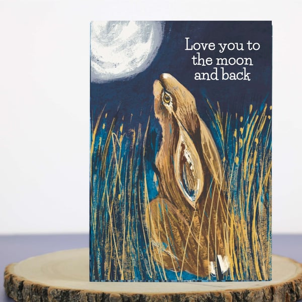 Blank card Love You Moon Gazing Hare