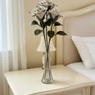 3 Cream Leather Roses in smokey glass vase - Unique floral arrangement.
