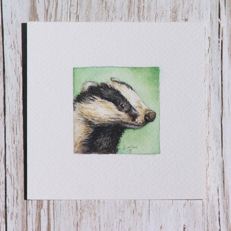 Original Watercolour Miniature - Badger painting
