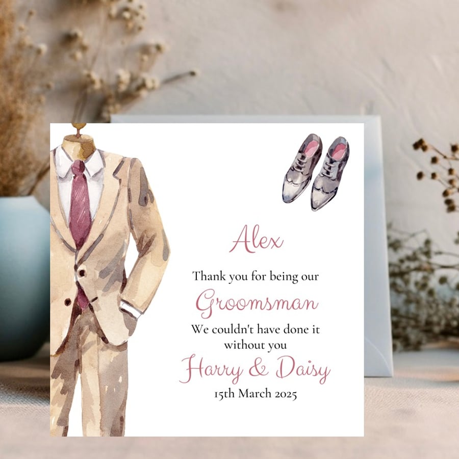 Personalised Thank You card for Bestman or Groomsman