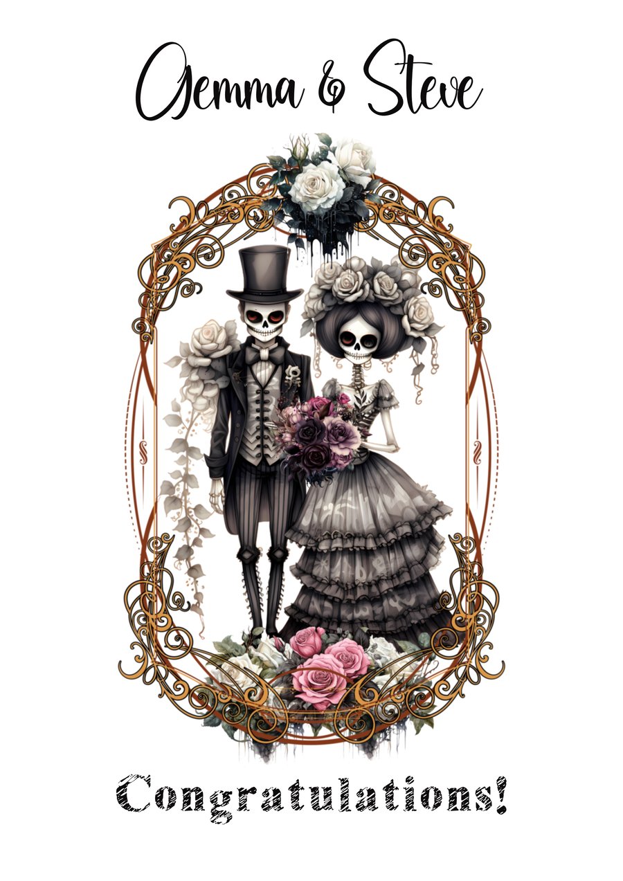 Personalised Goth Wedding Card, Gothic Wedding Congratulations
