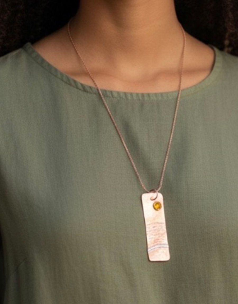 Copper and Sterling Silver Crystal Seaside Beach Pendant 