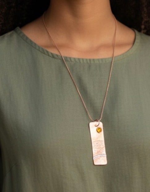 Copper and Sterling Silver Crystal Seaside Beach Pendant 