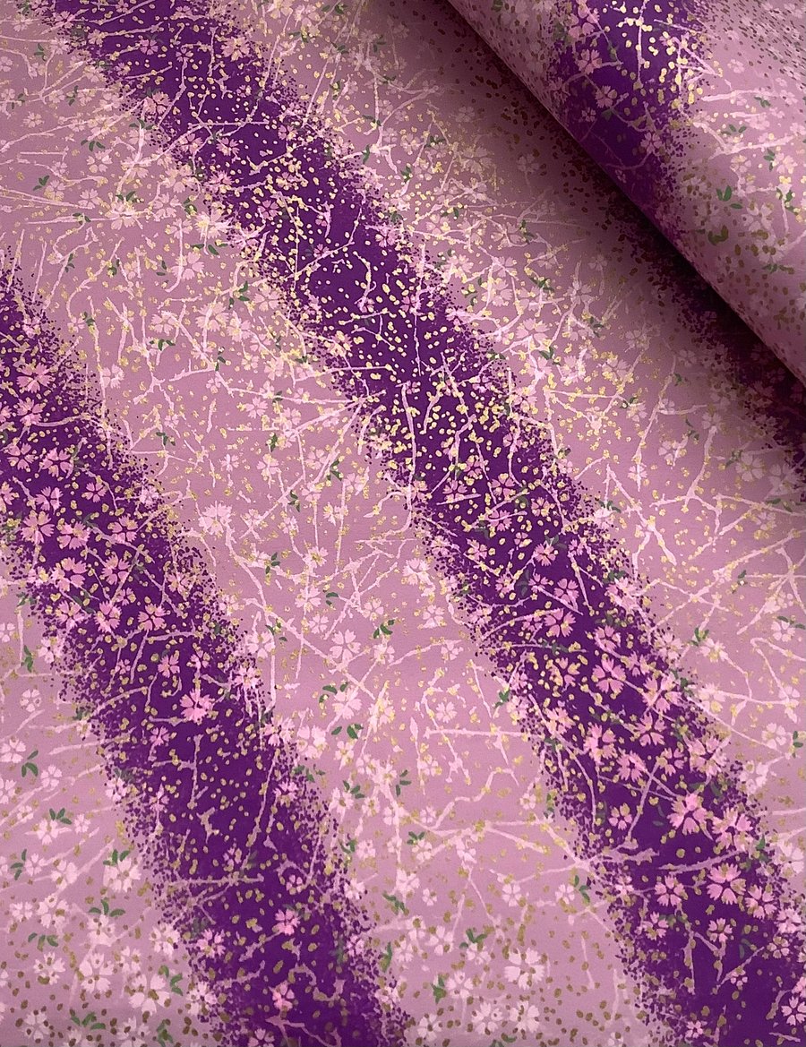 A4 SHEET yuzen paper. Chiyogami . Sakura . Purple Flowers,