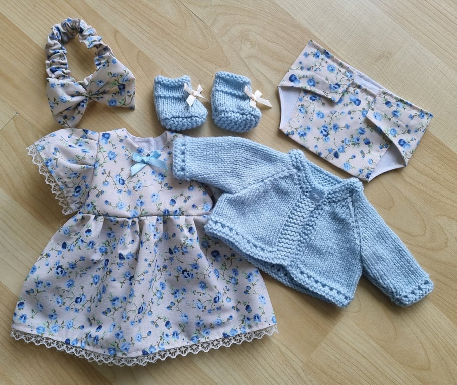 12 inch Dolls 5 piece Blue Floral Clothing set (104)