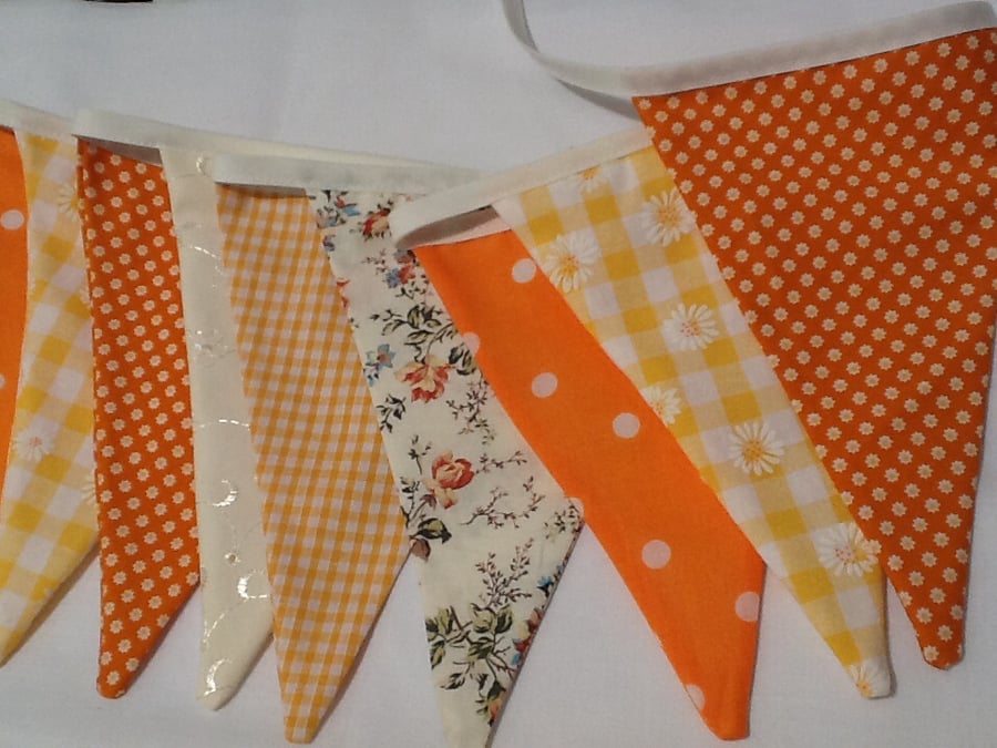 Orange bunting - Wedding, Room Decor, 12 flags pretty floral 