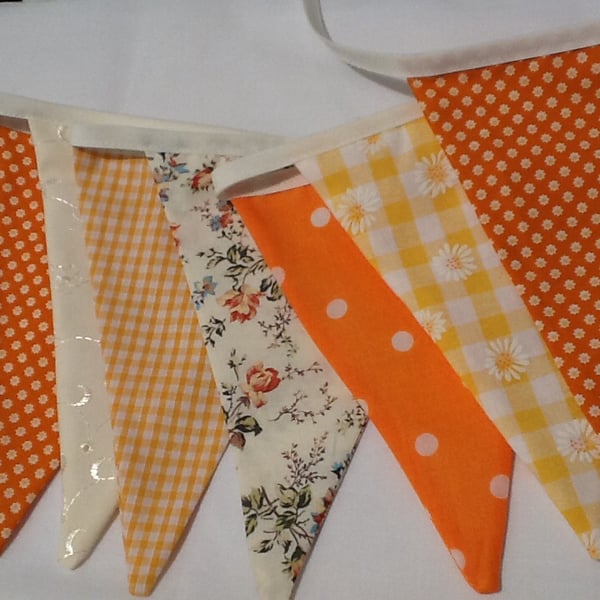 Orange bunting - Wedding, Room Decor, 12 flags pretty floral 