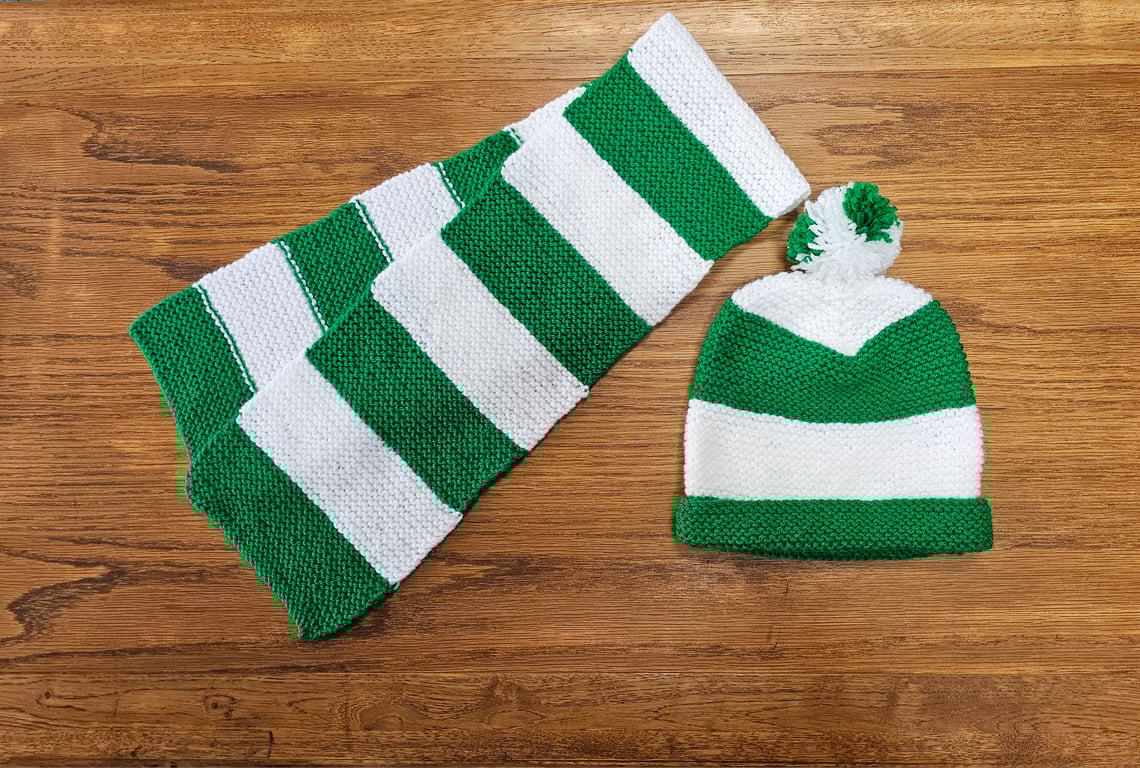 Diane's assic Green & White Stripe Scarf and Hat Set (Age 2-3 years)