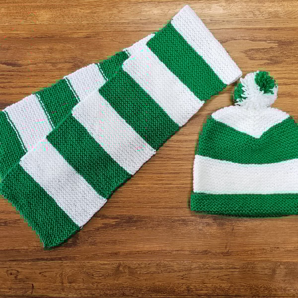 Diane's assic Green & White Stripe Scarf and Hat Set (Age 2-3 years)
