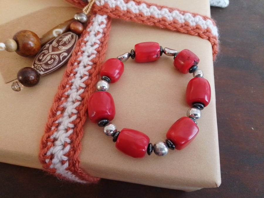 Handmade bracelet made using pre-loved beads.