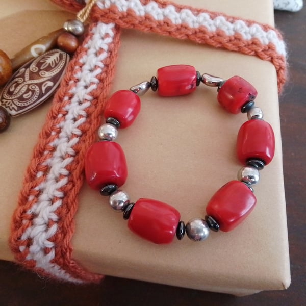 Handmade bracelet made using pre-loved beads.