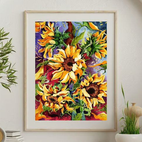 Sunflowers - Print of the Original Hand Painted Watercolour Wall Art - Unframed 