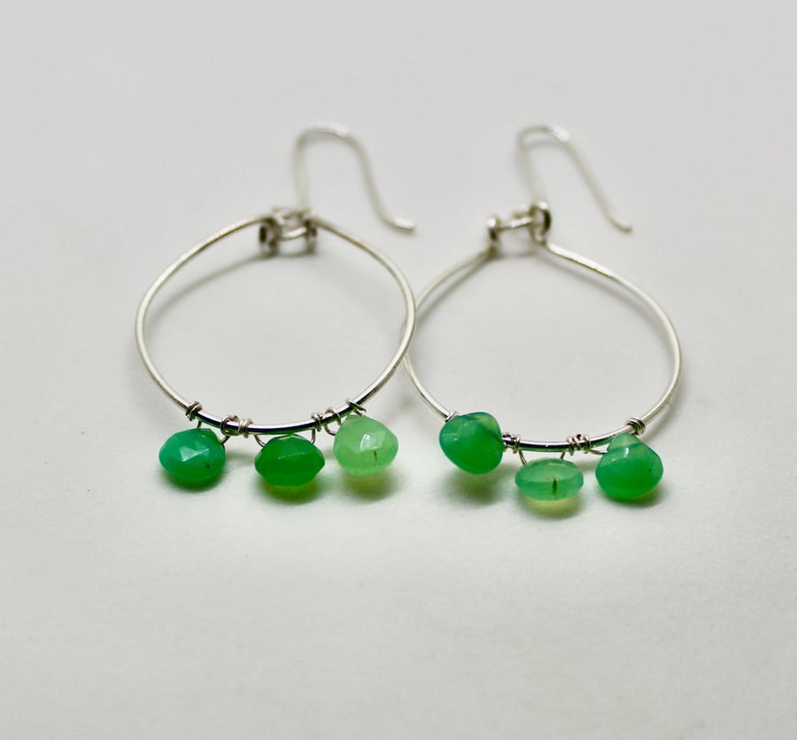 Silver and Chrysoprase Dangle Earrings