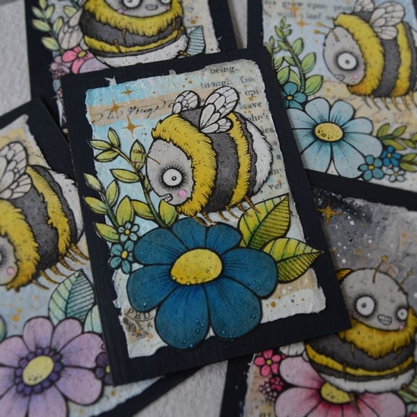 summer bee - original collaged aceo
