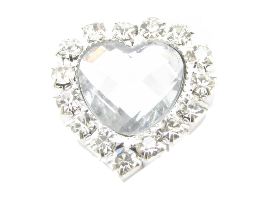 10 x Silver Heart Rhinestone Diamante Rhinestone Embellishment With Acrylic Cent