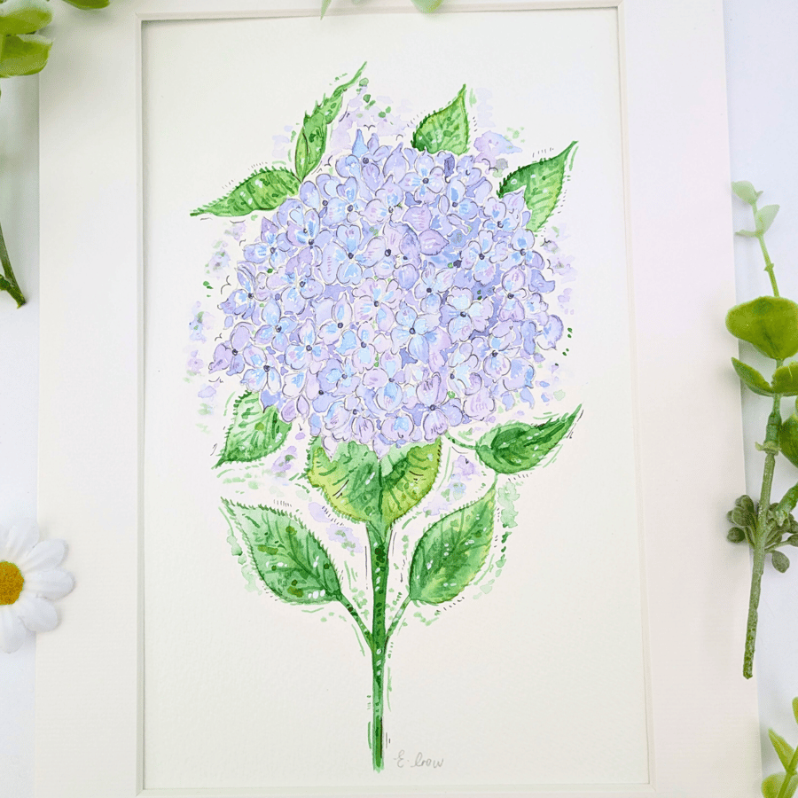 Hydrangea hand-painted original watercolour flower painting ( not a print) 