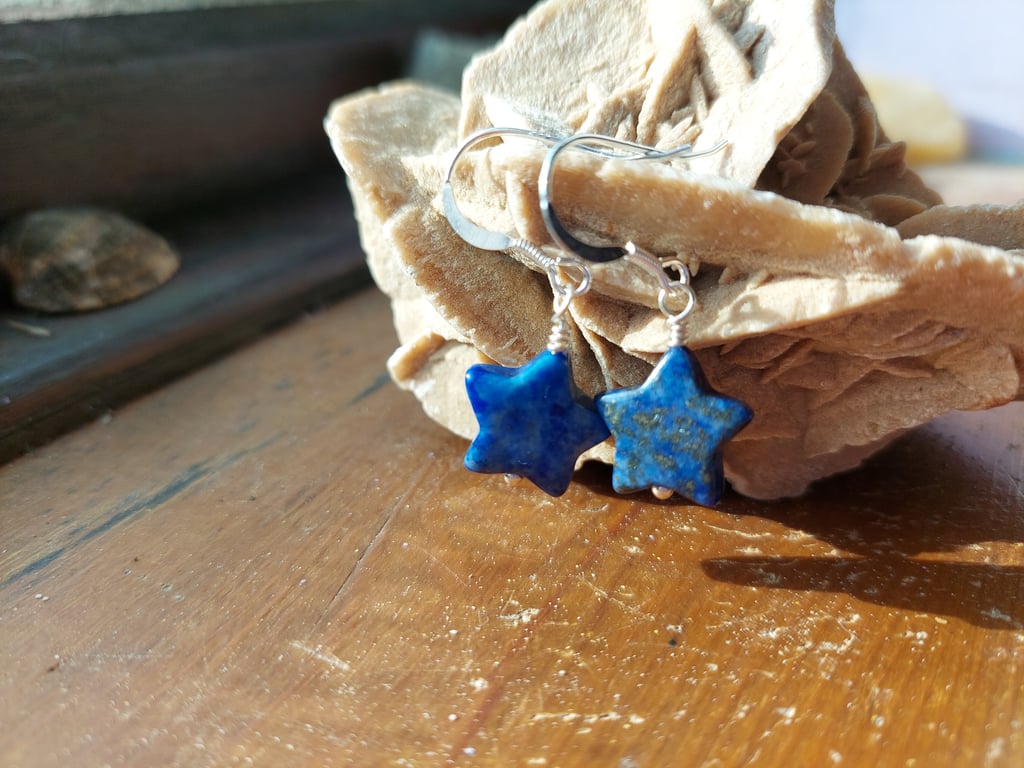 Sterling Silver Lapis Lazuli Star Earrings