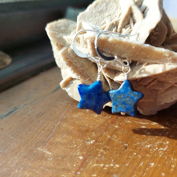 Sterling Silver Lapis Lazuli Star Earrings