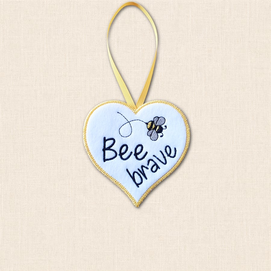 Bee Brave Heart Hanger - Embroidered Felt Hanging Decoration