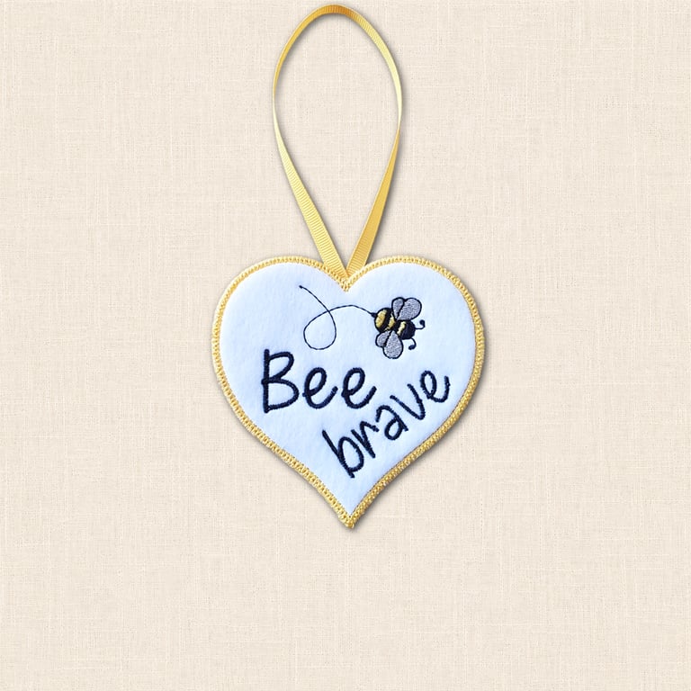 Bee Brave Heart Hanger - Embroidered Felt Hanging Decoration