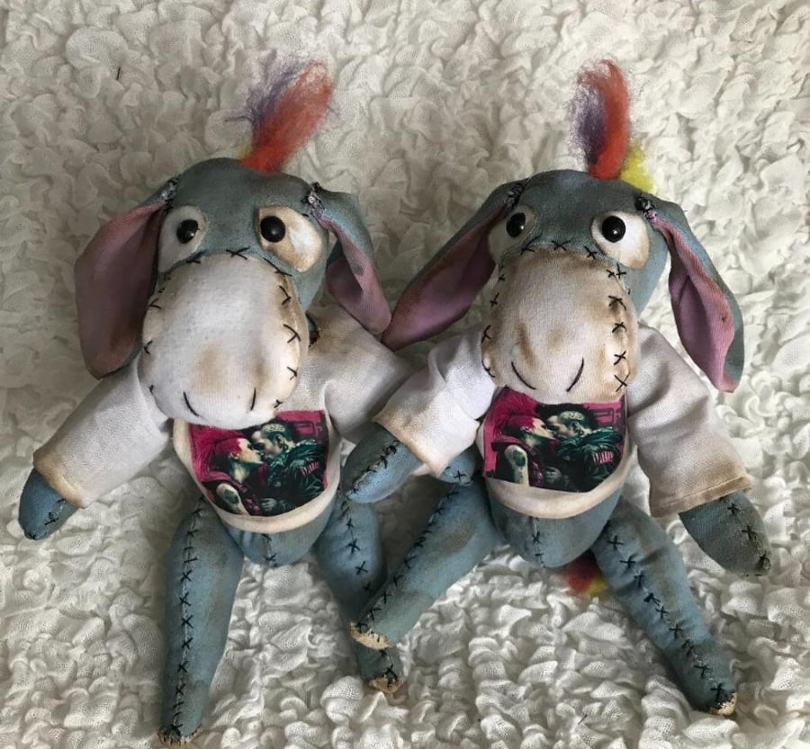 Handmade Punk Eeyore Collectible – Vintage-Inspired Soft Sculpture