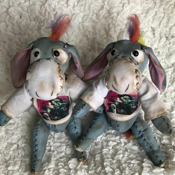 Handmade Punk Eeyore Collectible – Vintage-Inspired Soft Sculpture