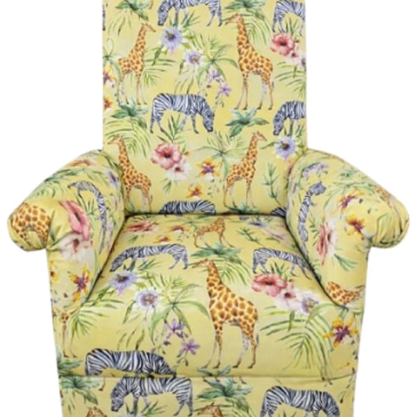 Children's Armchair Kids Chair Serengeti Animals Fabric Seat Girls Lemon Zebras
