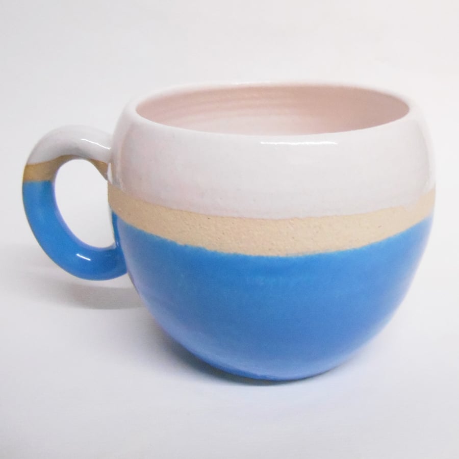 Mug Huggable Shiny Bright Blue Stoneware Ceramic.