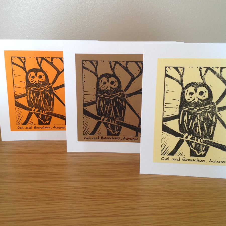 Owl and Branches, Autumn blank cards set of 3