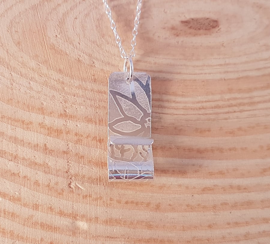 Sterling Silver Etched Flower Curl Necklace