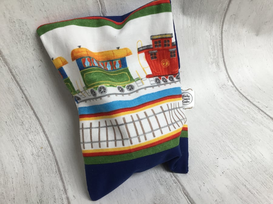 Reusable snack bag with food safe lining. Train lovers