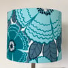 Retro BIG Floral Flower Lampshade 70s 60s BORAS Blue Teal Grey vintage fabric