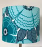 Retro BIG Floral Flower Lampshade 70s 60s BORAS Blue Teal Grey vintage fabric - Image 1