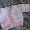 14" White & Pink Newborn Cardigan