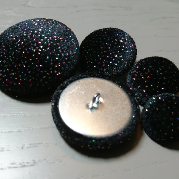 Choice of Button Size & Pack Size - Black Sparkly Velvet Covered Buttons