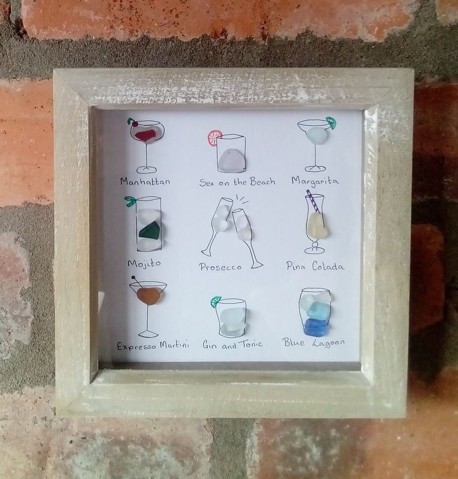 Seaglass cocktail framed picture 