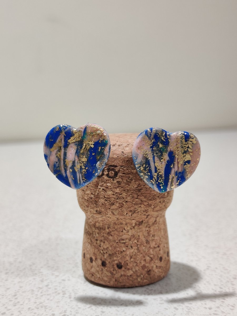 Heart pink marble night sky stud arrings