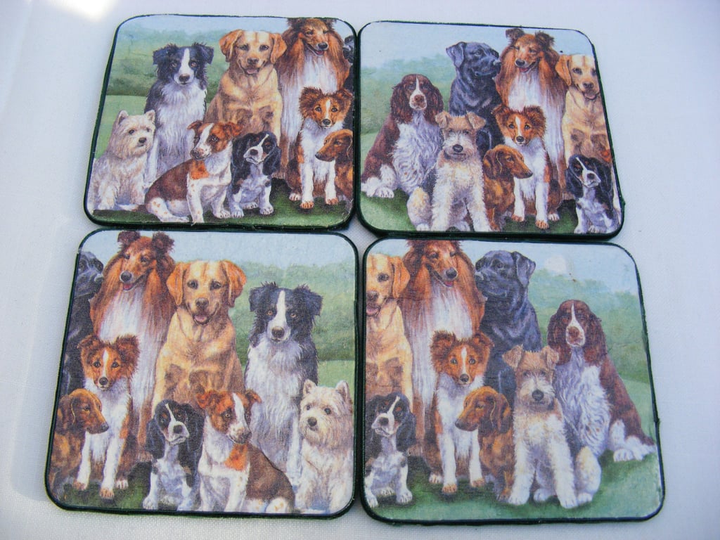 Set of 4 Decoupaged Collie dog and friends coasters
