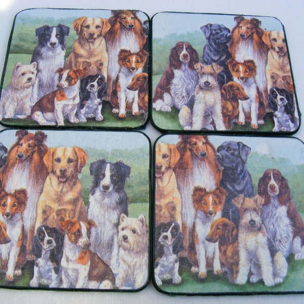 Set of 4 Decoupaged Collie dog and friends coasters