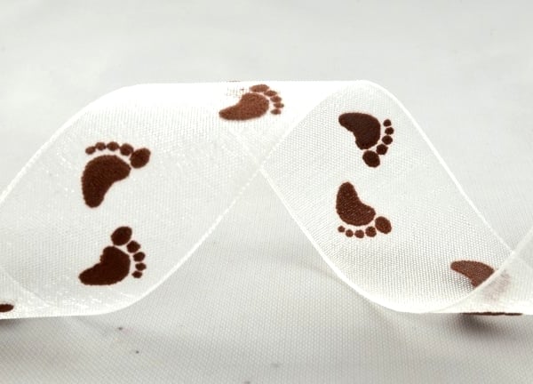 Baby footprint organza ribbon x 5 Metres 
