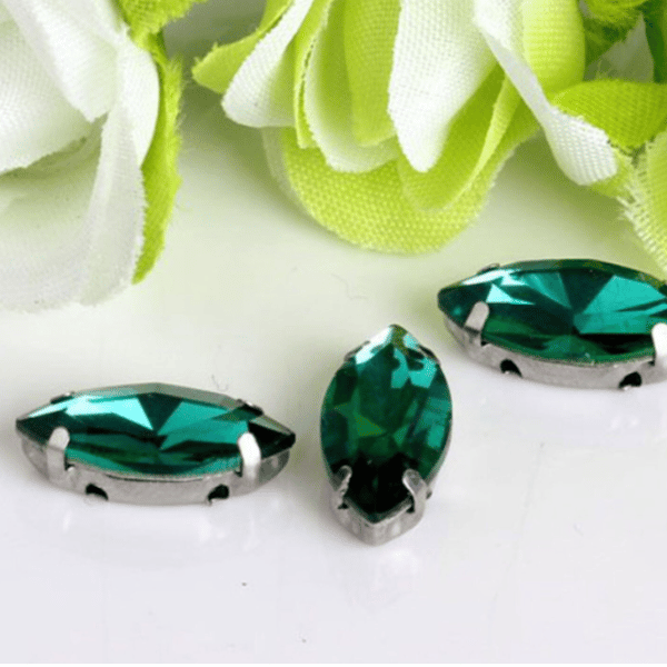 (S18S peacockgreen) 50 Pcs, 5x10mm Sew On Crystal Horse Eye Beads, Glass Leaf 
