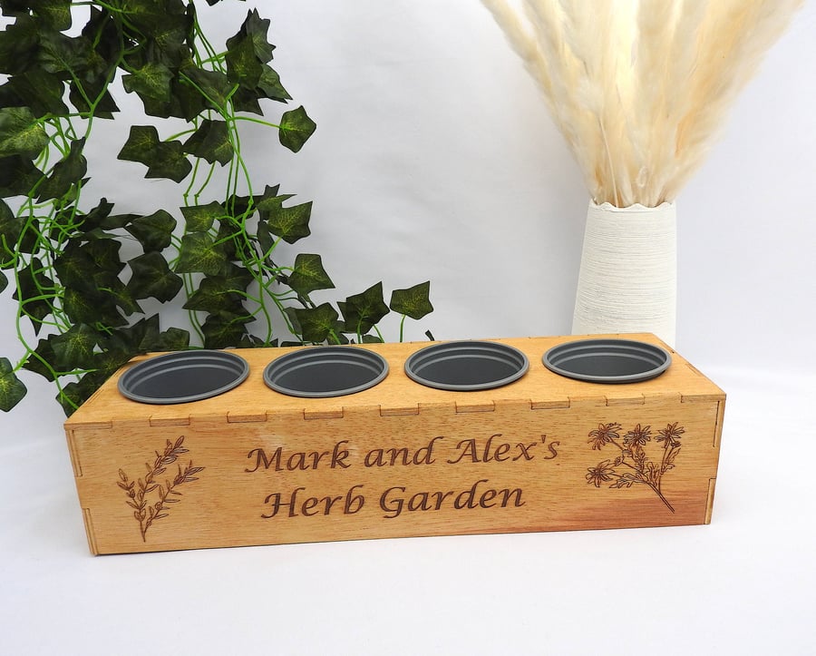 Personalised Herb Garden Planter With Pots