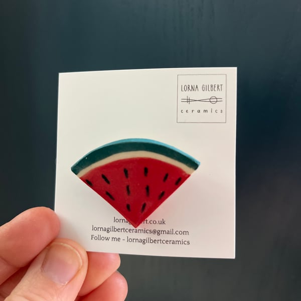 Ceramic brooch - Handmade watermelon, fundraiser 
