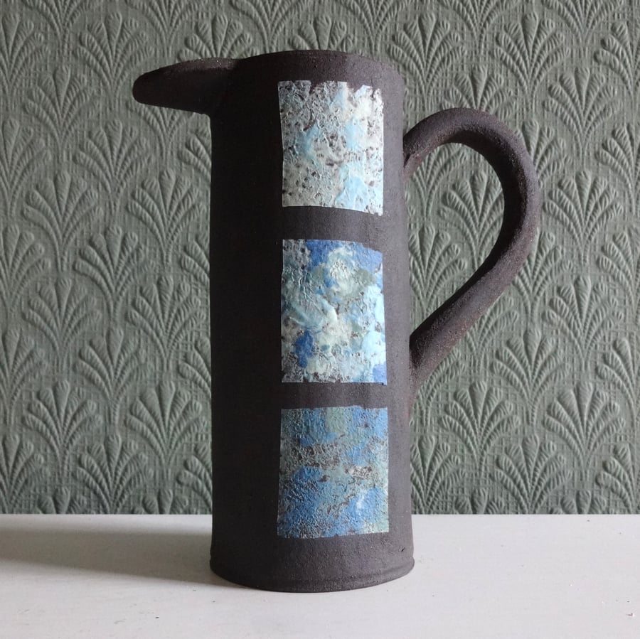 Ceramic jug vase, cool sea blue green, hand made original design stoneware.