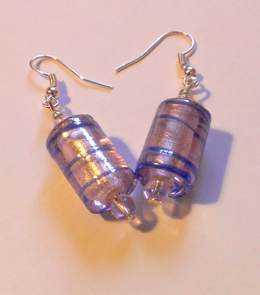 Sale Silver Lilac & Blue Glass Bead Earrings