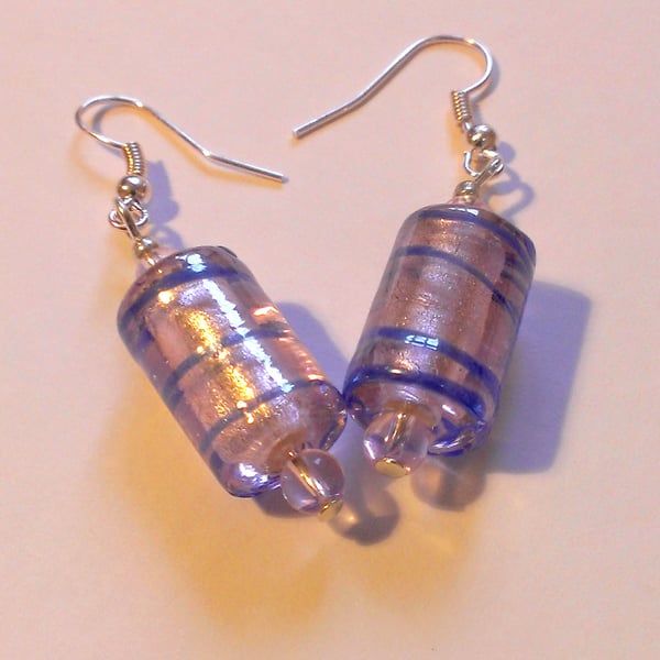 Sale Silver Lilac & Blue Glass Bead Earrings